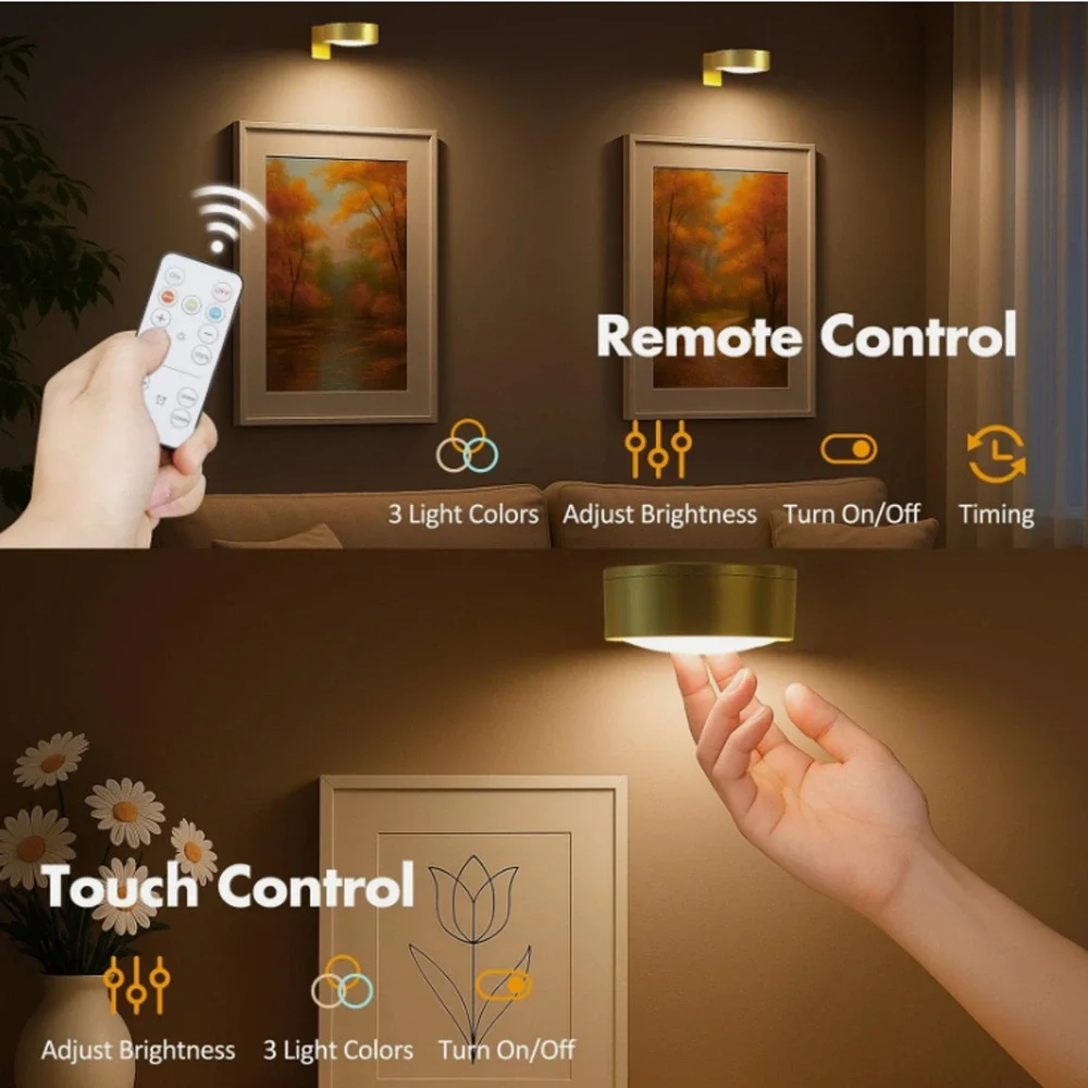 Luze Portrait Lights 3Pcs Battery Operated Picture Light Magnetic LED W/ Remote